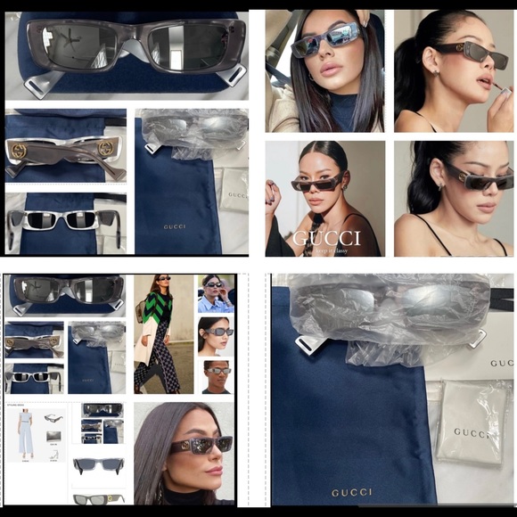 GUCCI UNISEX RECTANGULAR GREY & MOTHER OF PEARL WITH MIRROR LENSES SUNGLASSES main image 11